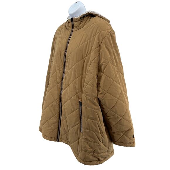 Free Country Jacket Womens 2X Tan Quilted Sherpa Fleece Lined Hooded Drawstring - Picture 4 of 7